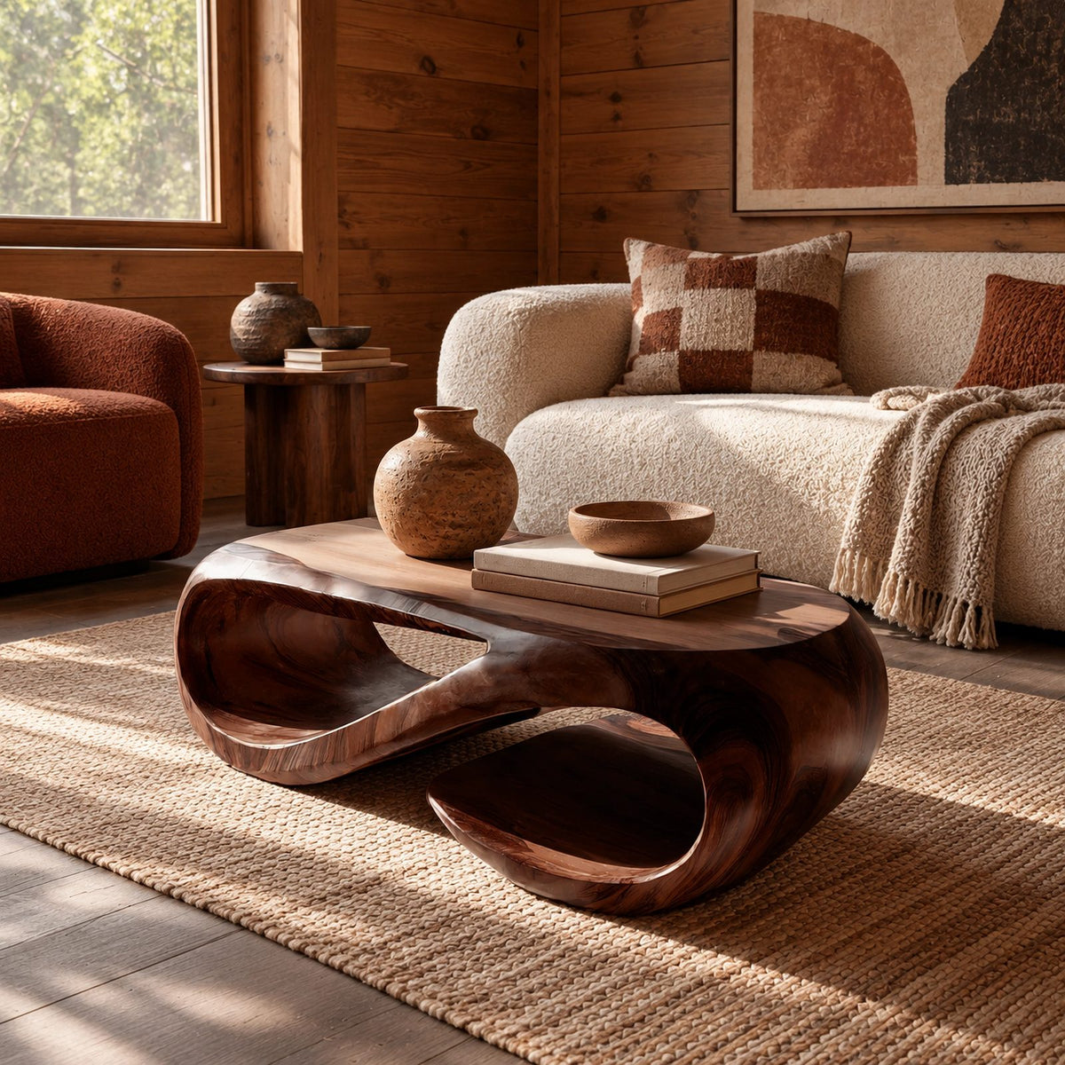 Sculptural Hollow Loop Coffee Table With Lower Shelf For Living Room