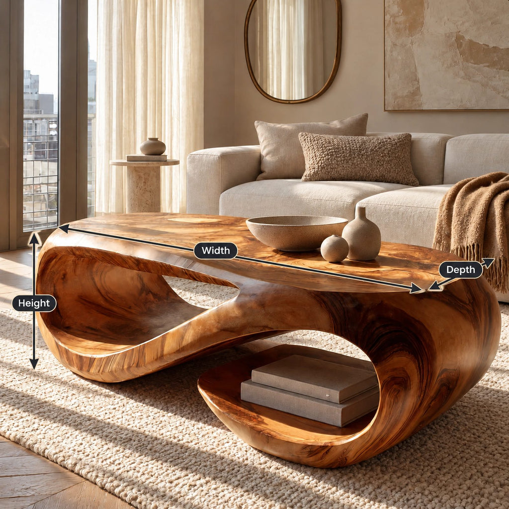 Sculptural Hollow Loop Coffee Table With Lower Shelf For Living Room