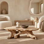 Farmhouse Live Edge Coffee Table With Twisted Root Legs For Living Room