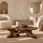 Farmhouse Live Edge Coffee Table With Twisted Root Legs For Living Room