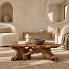 Farmhouse Live Edge Coffee Table With Twisted Root Legs For Living Room