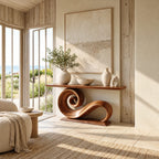 Live Edge Console Table With Spiral Scroll Base For Living Room