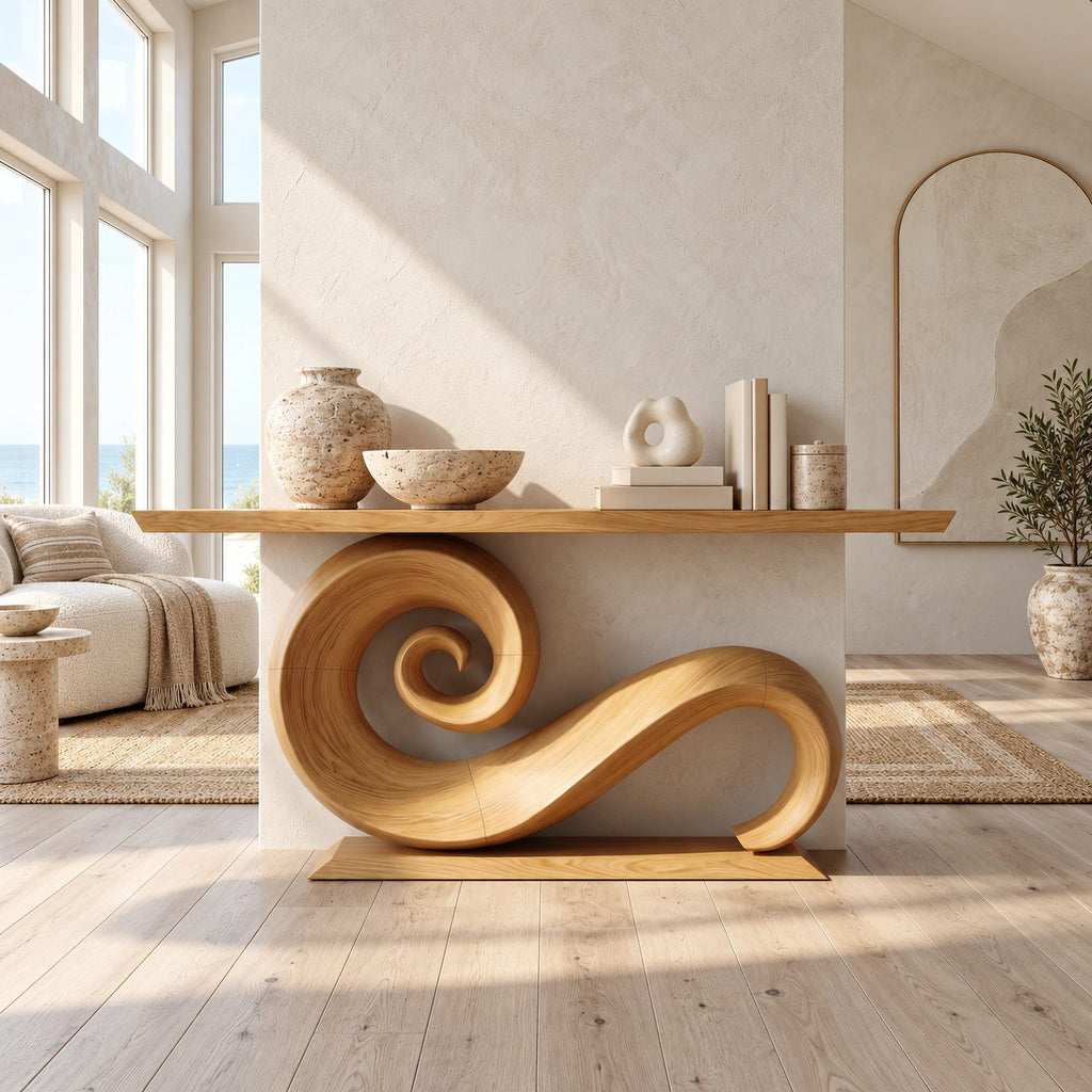 Live Edge Console Table With Spiral Scroll Base For Living Room