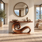 Live Edge Console Table With Spiral Scroll Base For Living Room