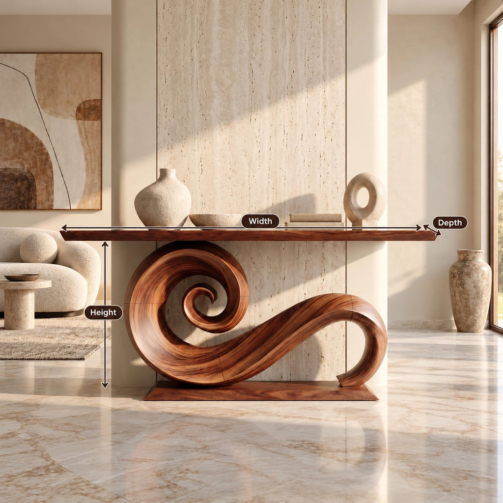 Live Edge Console Table With Spiral Scroll Base For Living Room