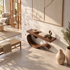 Contemporary Wave Curl Console Table With Thick Slab Top For Entryway