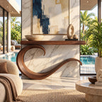 Contemporary Wave Curl Console Table With Thick Slab Top For Entryway