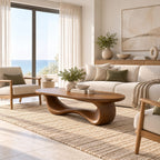 Elegant Oblong Wooden Coffee Table With Low Loop Base For Living Room