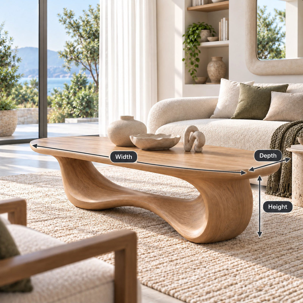 Elegant Oblong Wooden Coffee Table With Low Loop Base For Living Room