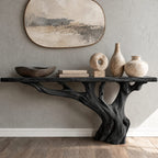 Handcrafted Root Base Console Table With Live Edge Top For Hallway