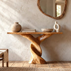 Sculptural Double Twist Console Table With Carved Pedestal For Entryway
