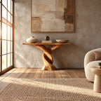 Sculptural Double Twist Console Table With Carved Pedestal For Entryway