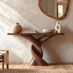Sculptural Double Twist Console Table With Carved Pedestal For Entryway