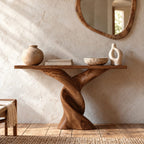 Sculptural Double Twist Console Table With Carved Pedestal For Entryway