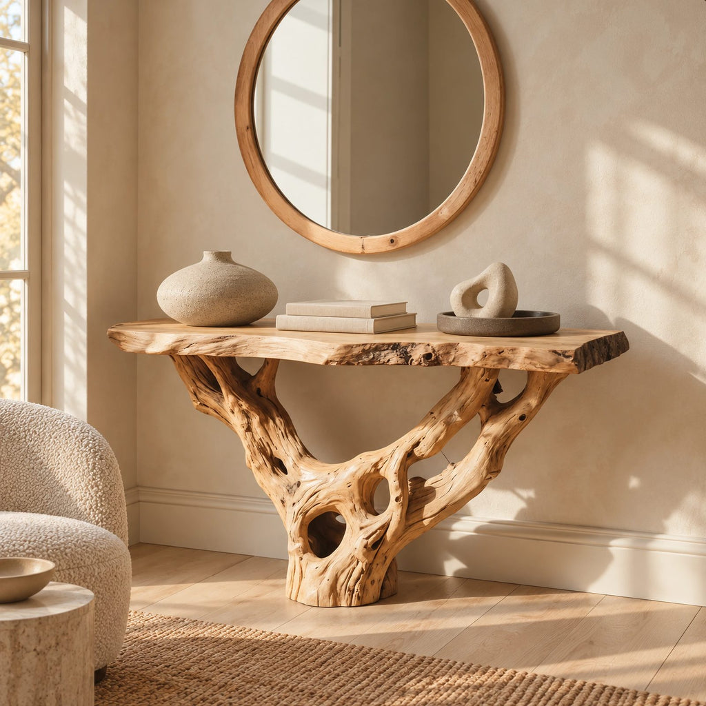 Organic Wall Mounted Console Table With Root Bracket Base For Entryway