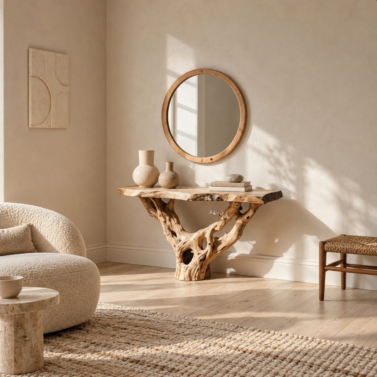Organic Wall Mounted Console Table With Root Bracket Base For Entryway