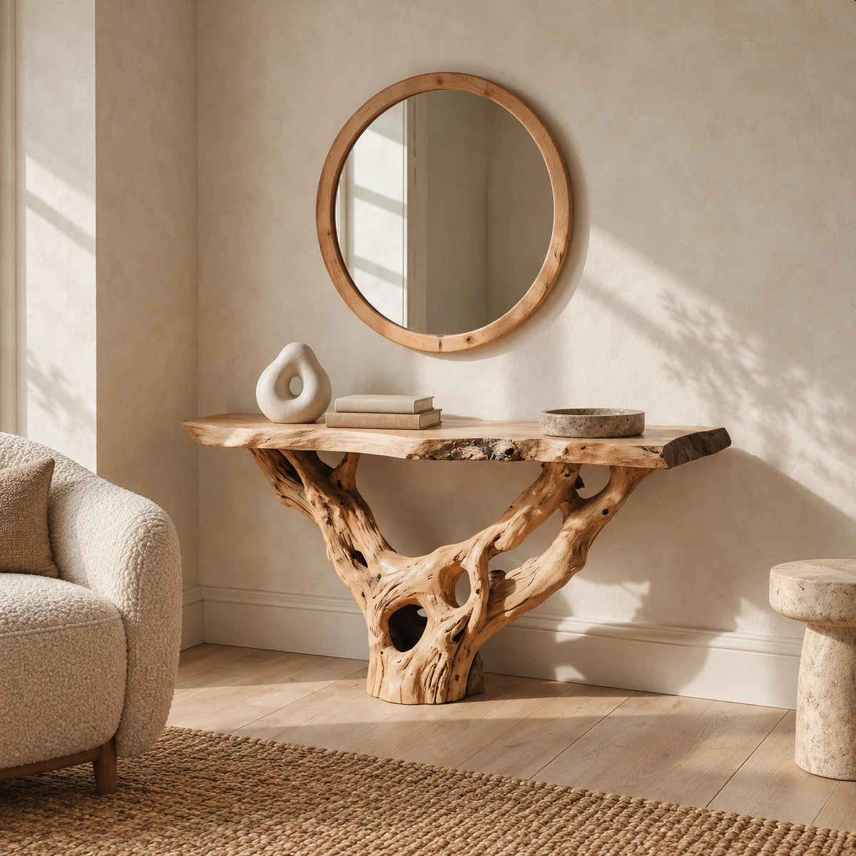 Organic Wall Mounted Console Table With Root Bracket Base For Entryway