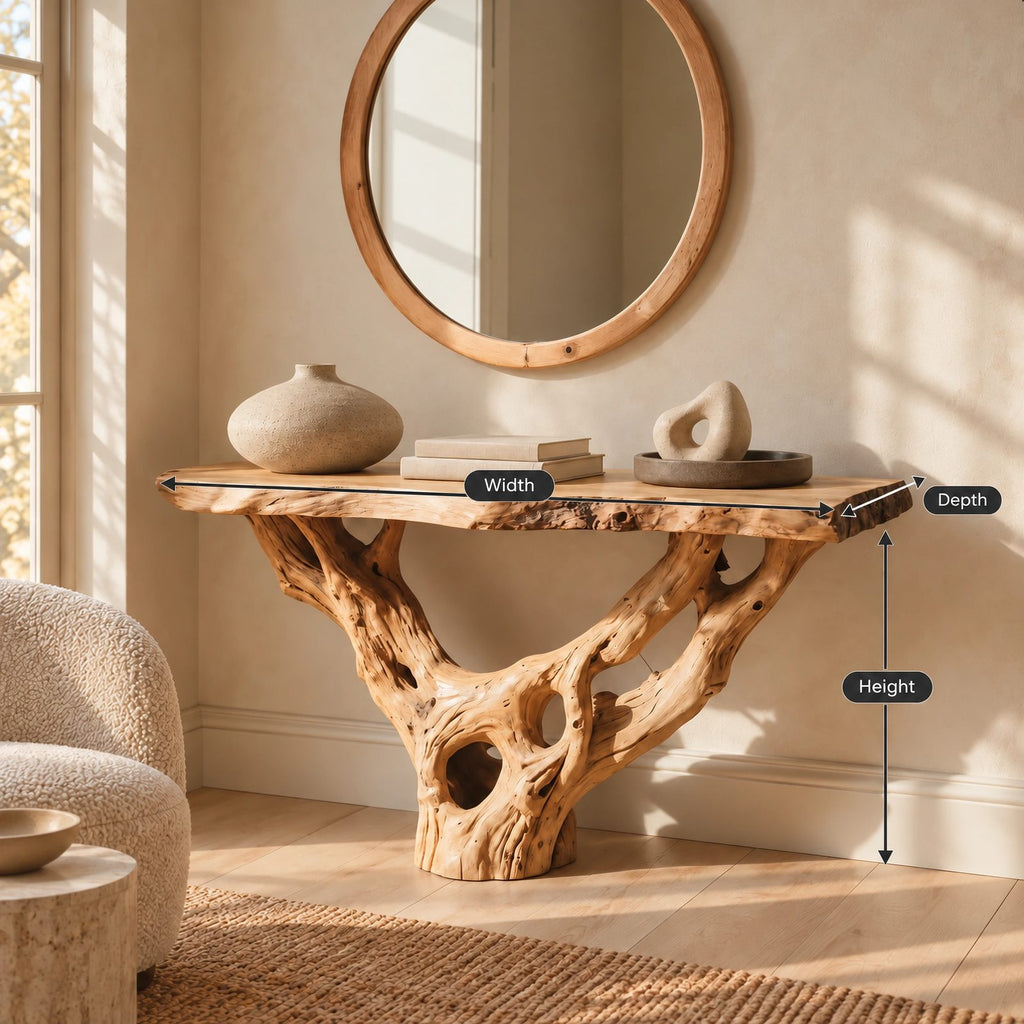 Organic Wall Mounted Console Table With Root Bracket Base For Entryway