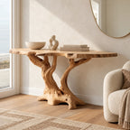 Rustic Live Edge Console Table With Branching Root Base For Entryway