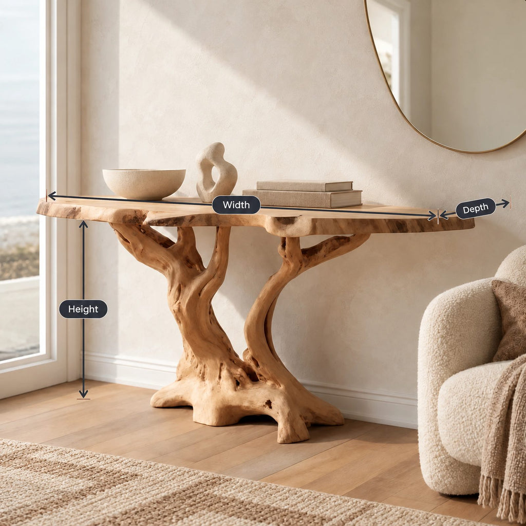 Rustic Live Edge Console Table With Branching Root Base For Entryway