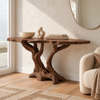 Rustic Live Edge Console Table With Branching Root Base For Entryway