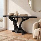Rustic Live Edge Console Table With Branching Root Base For Entryway