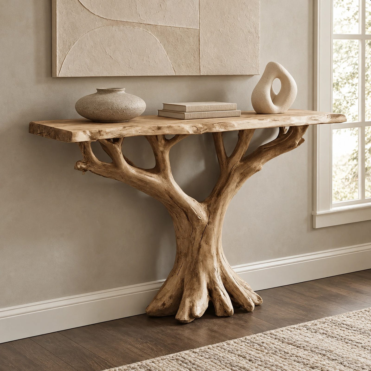 Modern Tree Root Console Table With Flat Cut Top For Hallway