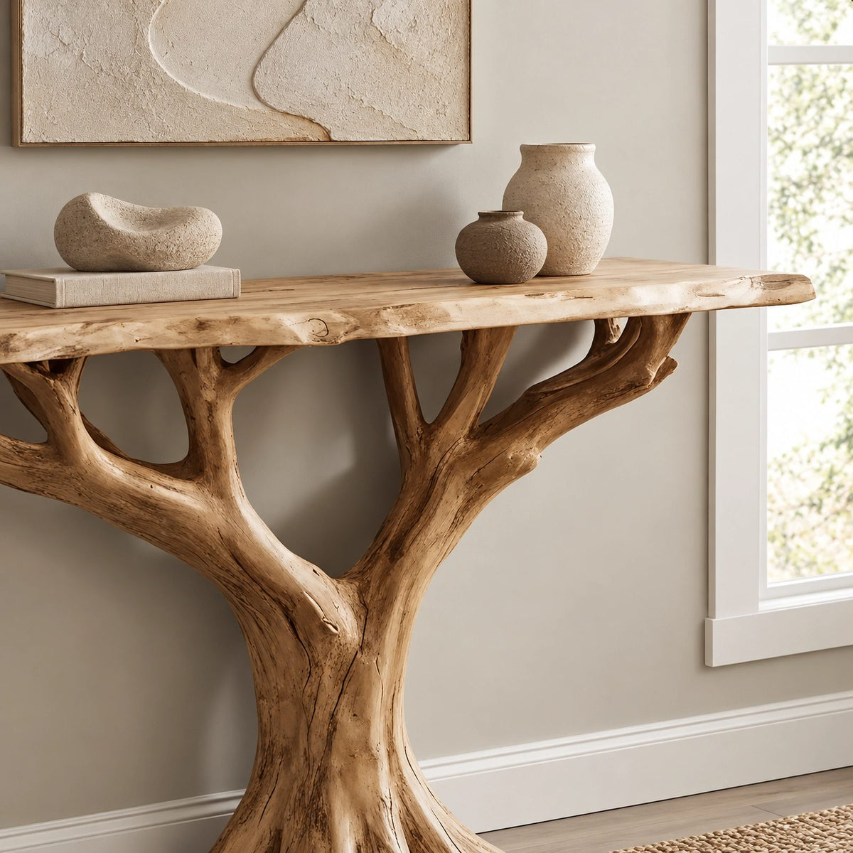 Modern Tree Root Console Table With Flat Cut Top For Hallway