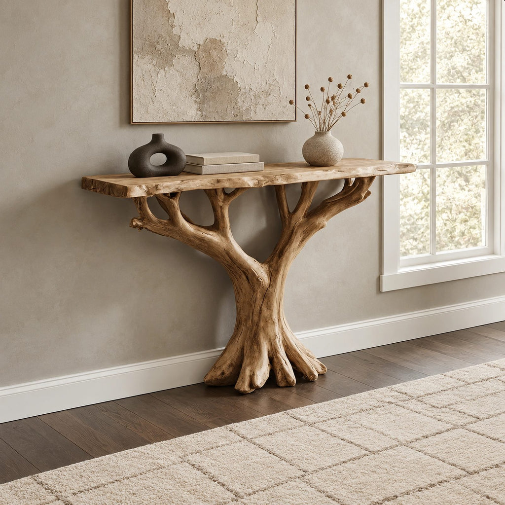 Modern Tree Root Console Table With Flat Cut Top For Hallway