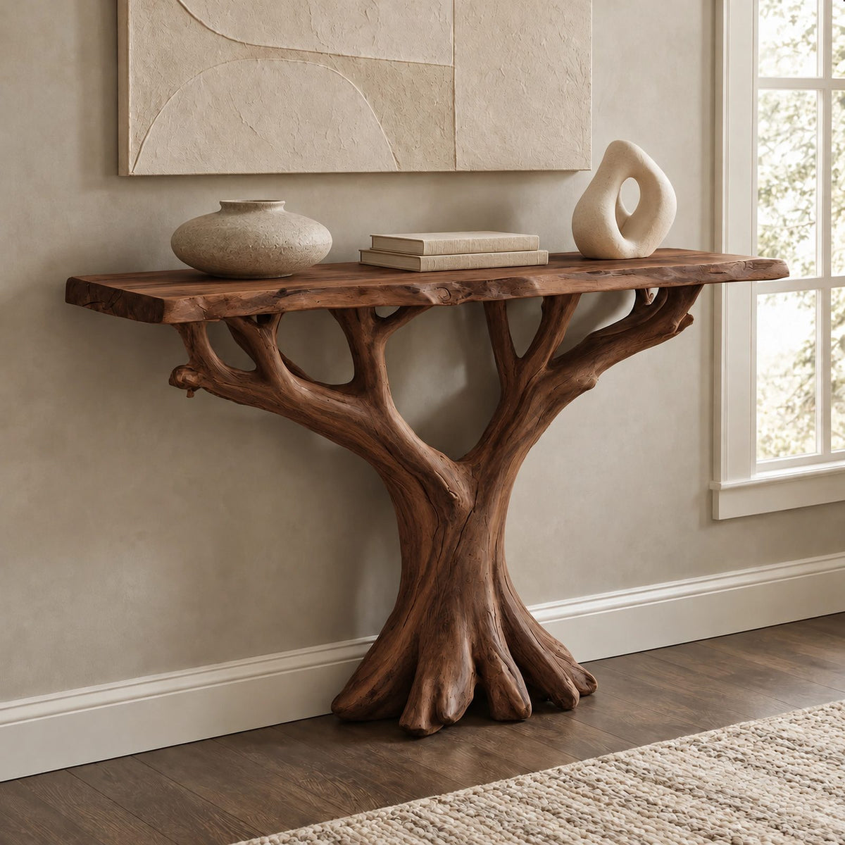 Modern Tree Root Console Table With Flat Cut Top For Hallway