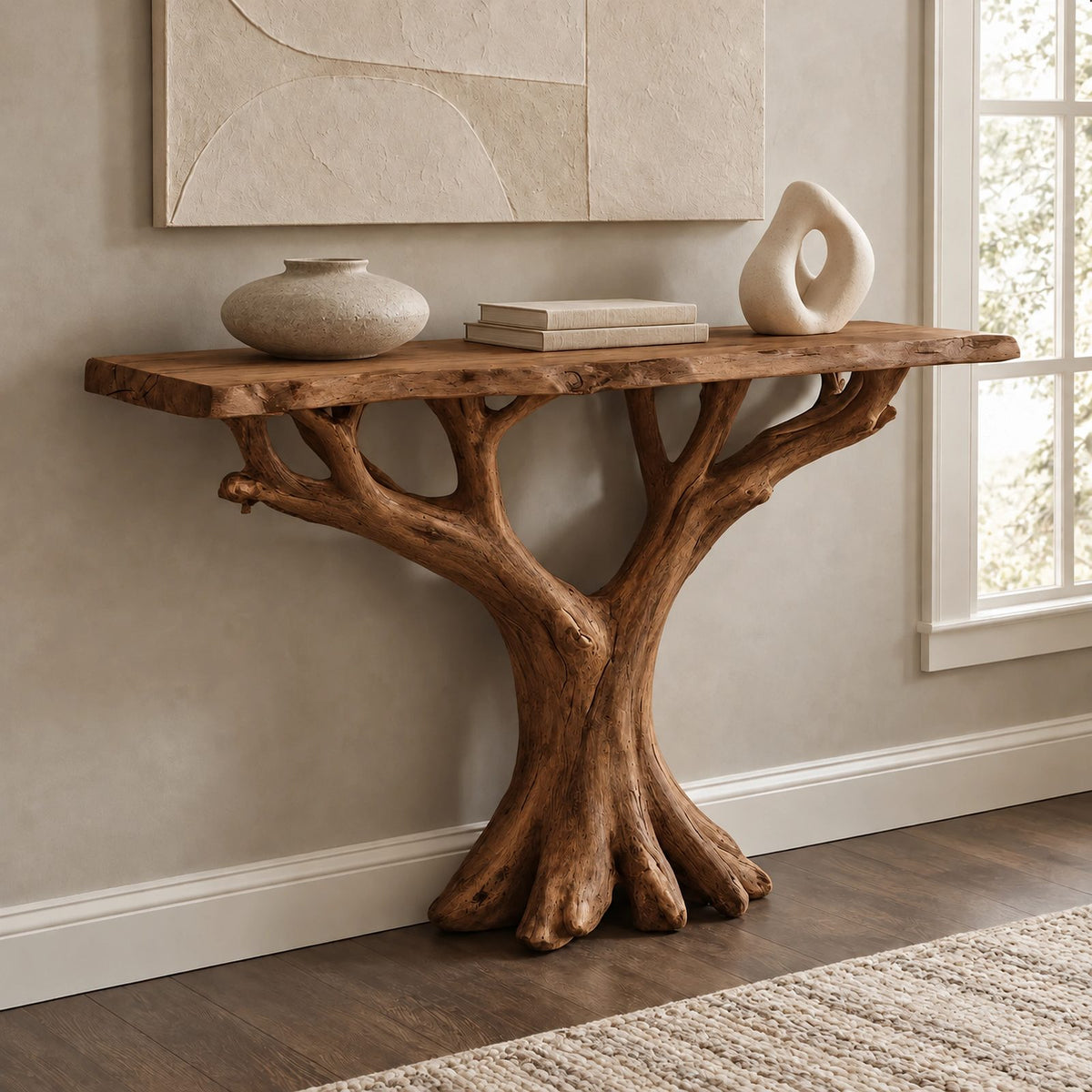 Modern Tree Root Console Table With Flat Cut Top For Hallway