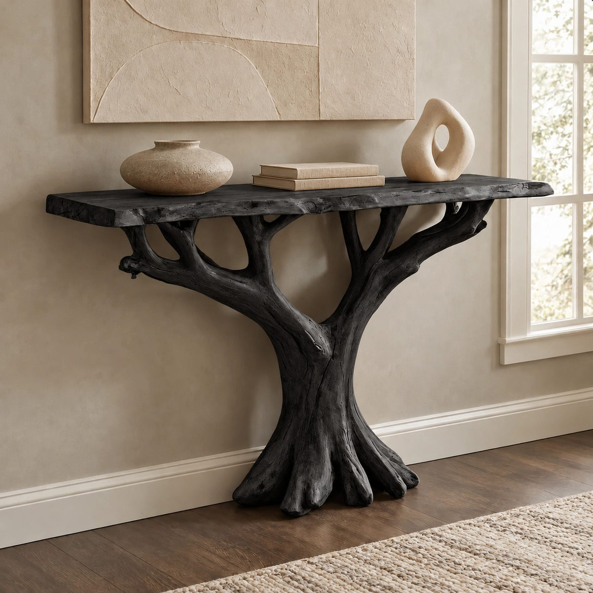 Modern Tree Root Console Table With Flat Cut Top For Hallway