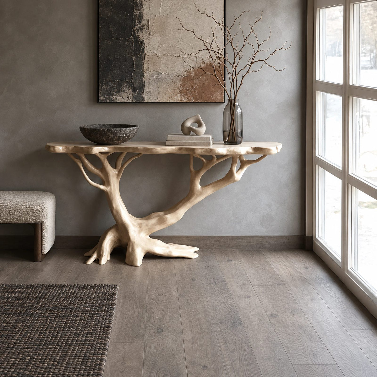 Nature Inspired Branch Console Table With Open Base For Entryway