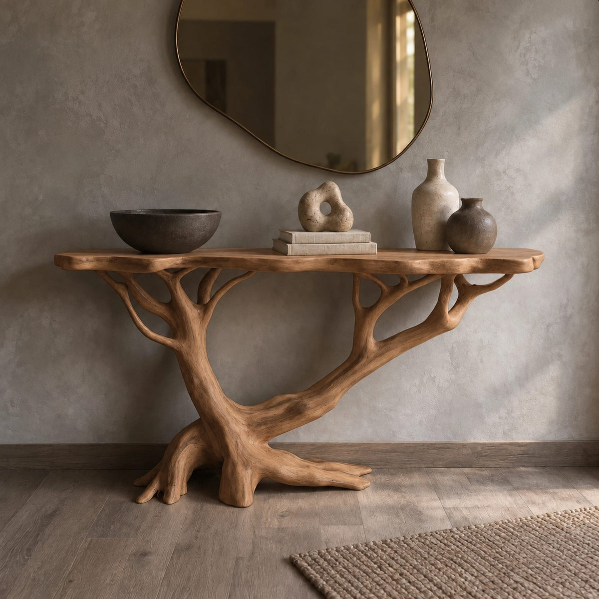 Nature Inspired Branch Console Table With Open Base For Entryway