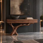 Coastal Bleached Wood Console Table With Root Base For Entryway