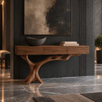 Coastal Bleached Wood Console Table With Root Base For Entryway