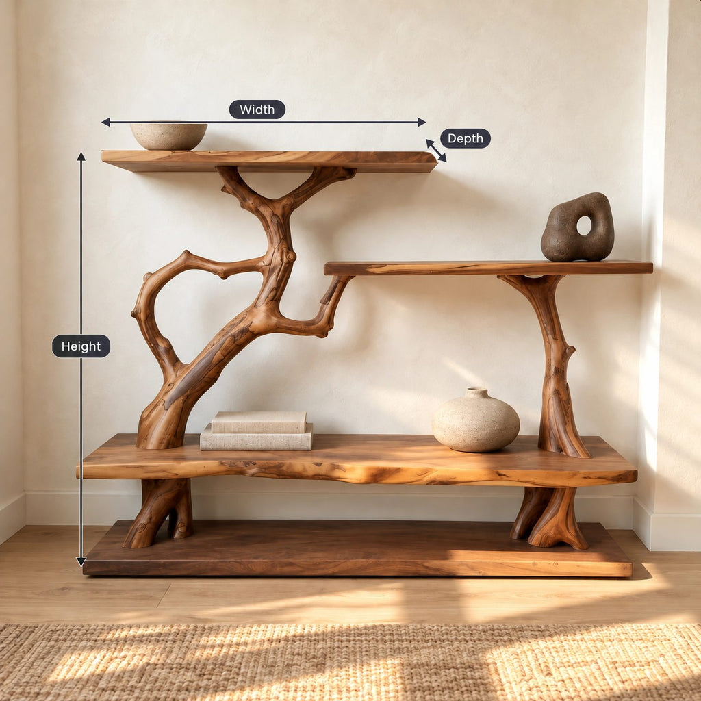 Artisan Branch Console Table With Three Display Shelves For Living Room