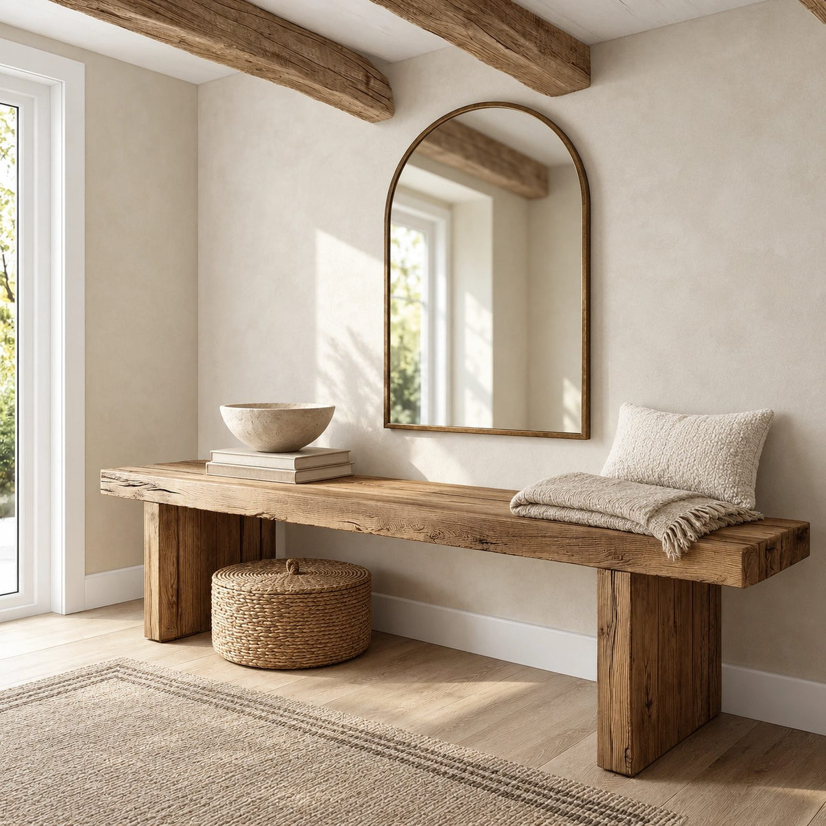Minimalist Solid Wood Entryway Bench With Block Legs