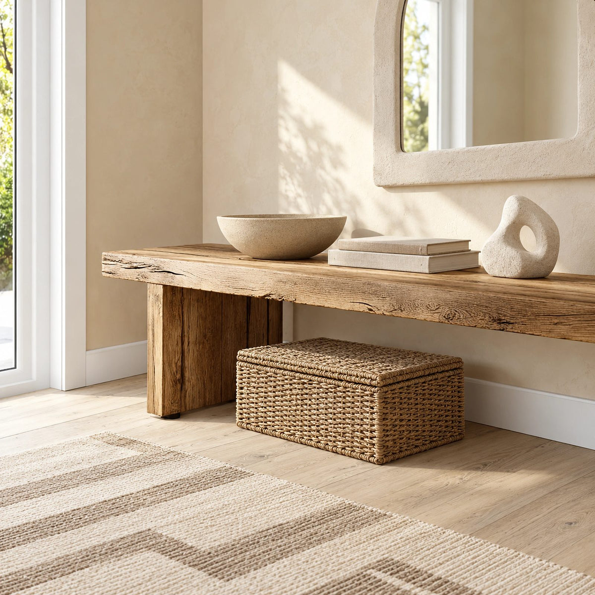 Minimalist Solid Wood Entryway Bench With Block Legs
