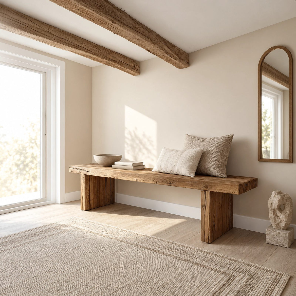 Minimalist Solid Wood Entryway Bench With Block Legs
