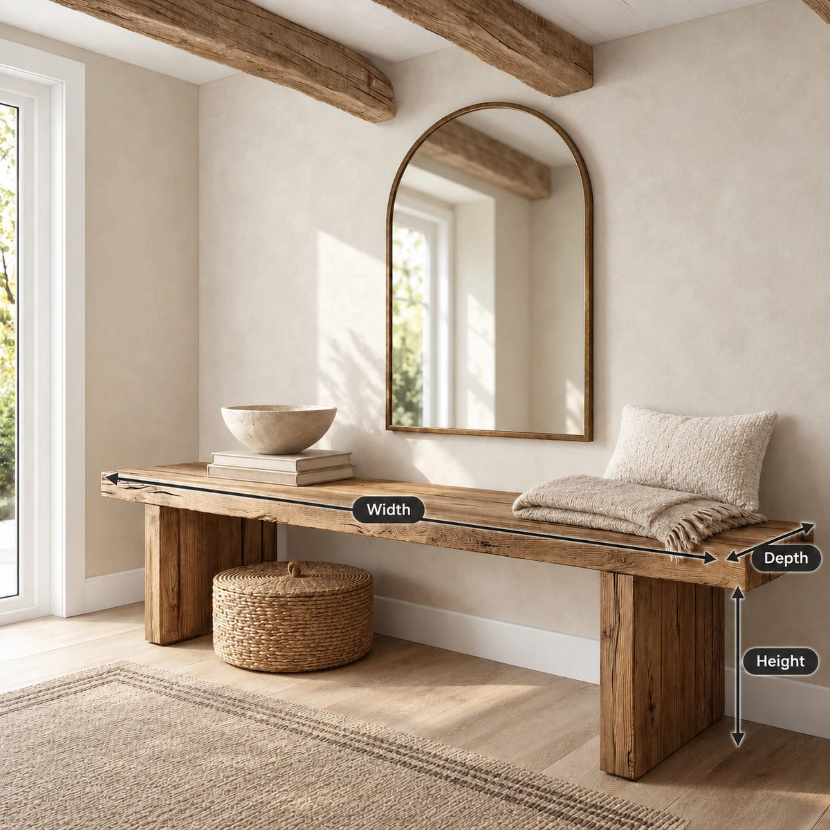 Minimalist Solid Wood Entryway Bench With Block Legs