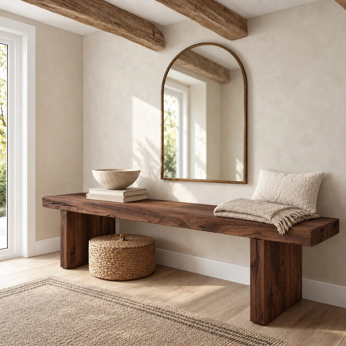 Minimalist Solid Wood Entryway Bench With Block Legs