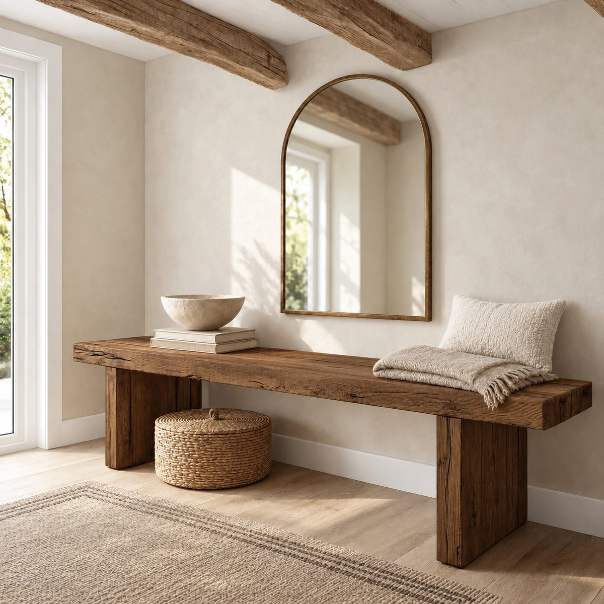 Minimalist Solid Wood Entryway Bench With Block Legs