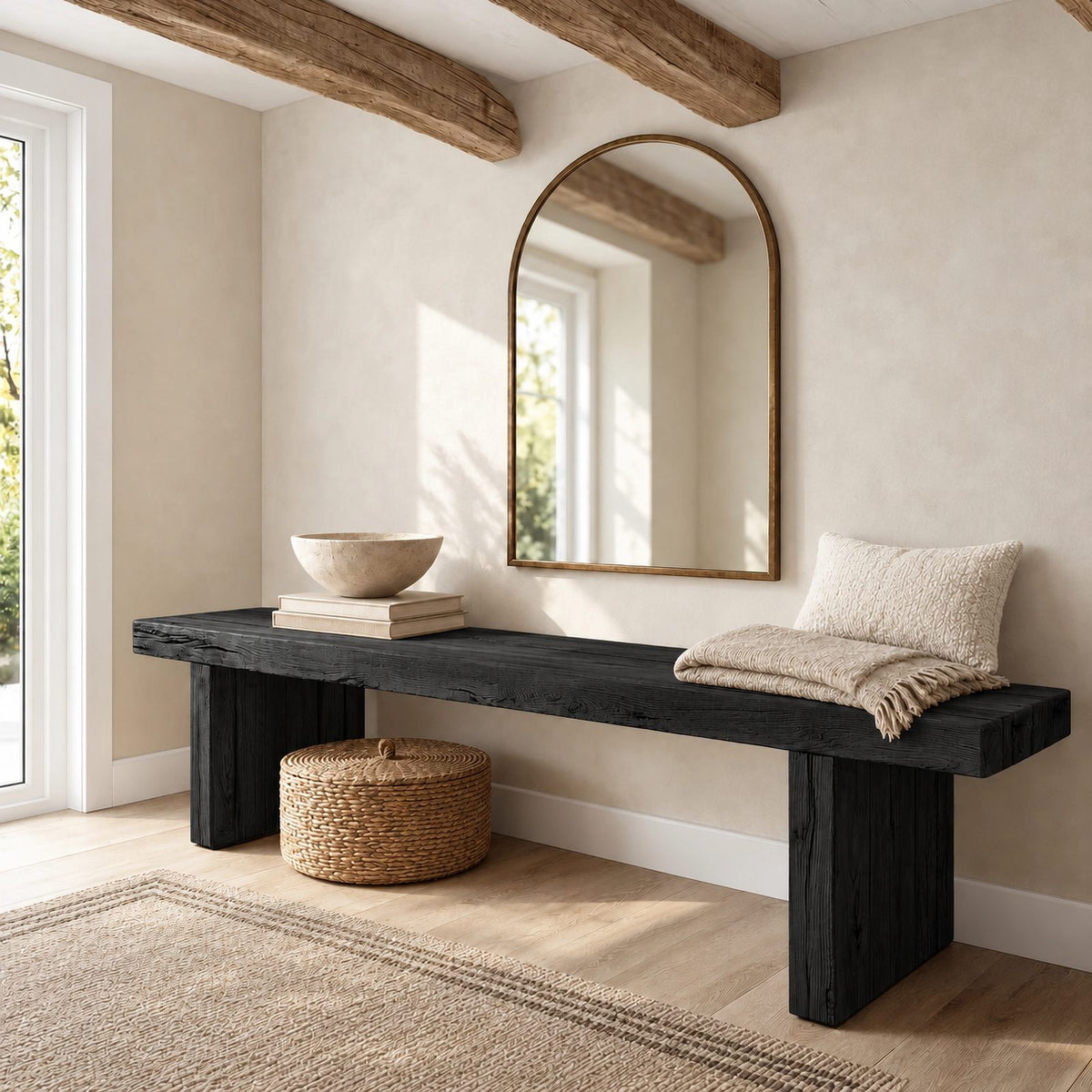 Minimalist Solid Wood Entryway Bench With Block Legs