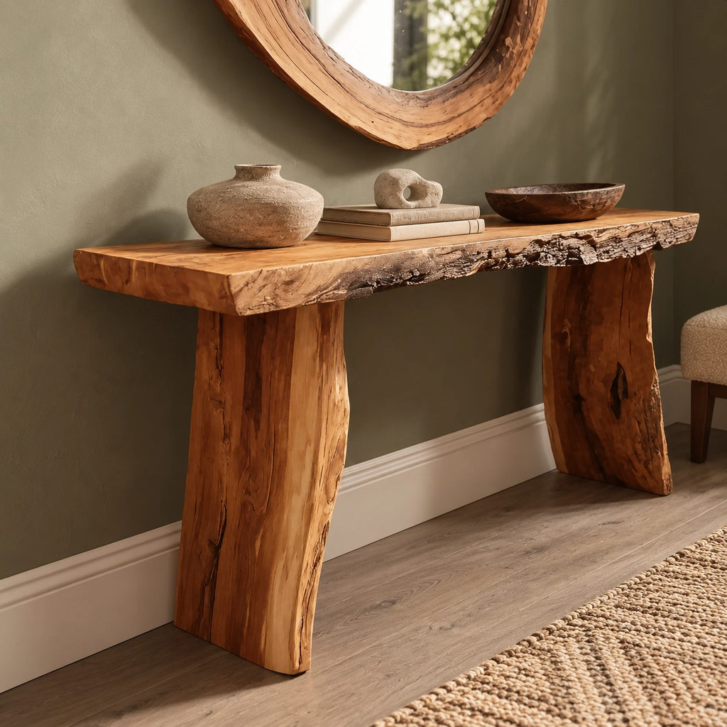 Farmhouse Live Edge Console Table With Block Legs For Hallway
