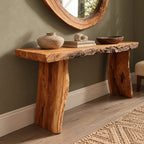 Farmhouse Live Edge Console Table With Block Legs For Hallway
