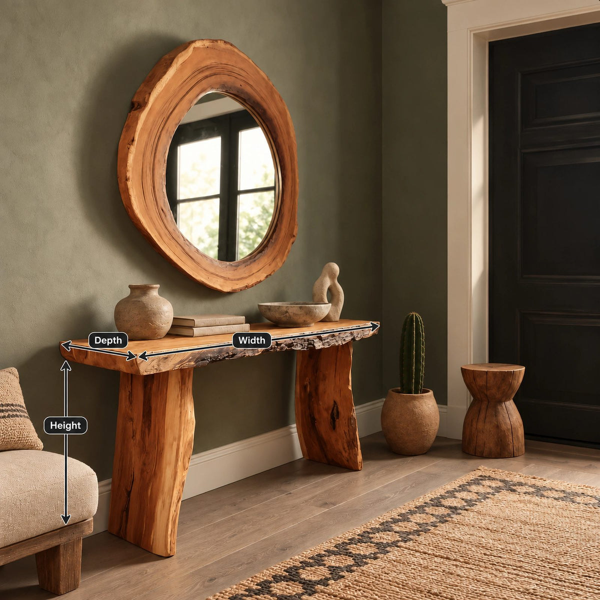 Farmhouse Live Edge Console Table With Block Legs For Hallway