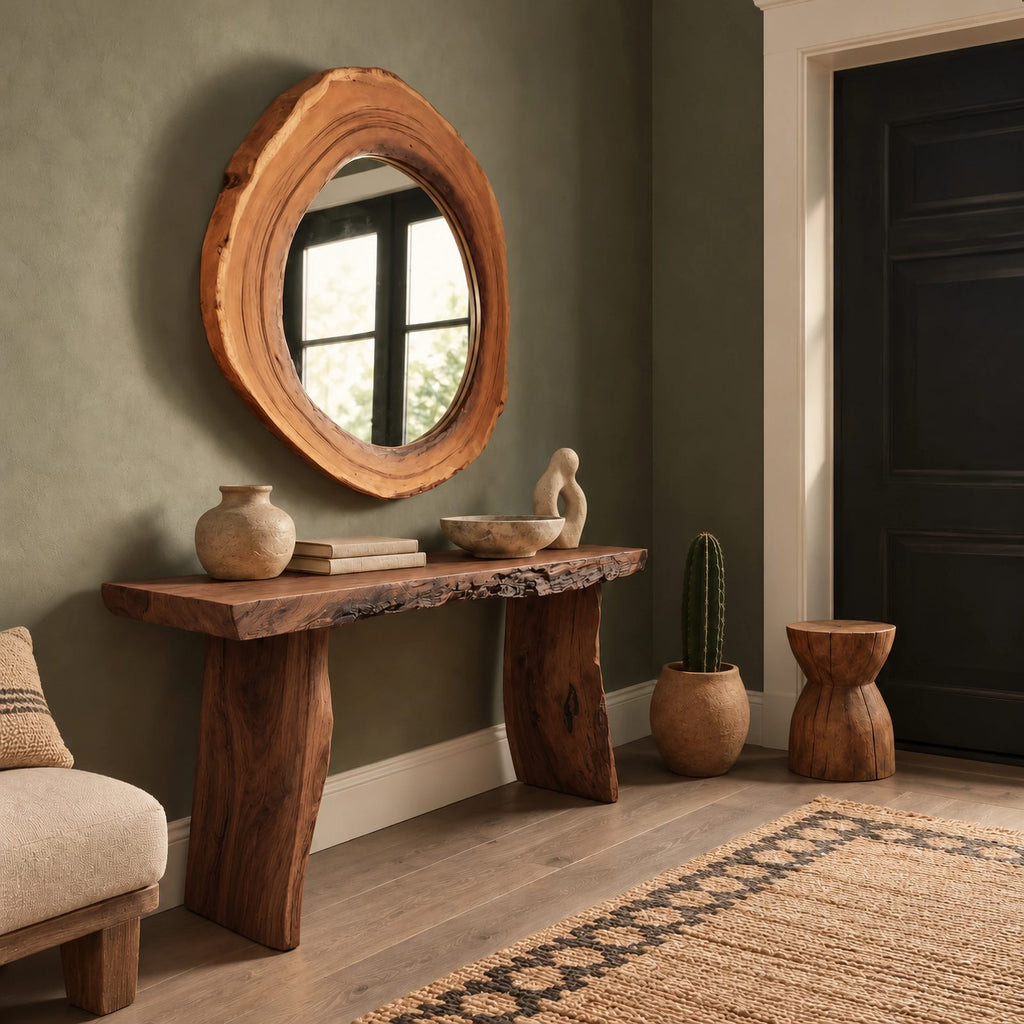 Farmhouse Live Edge Console Table With Block Legs For Hallway