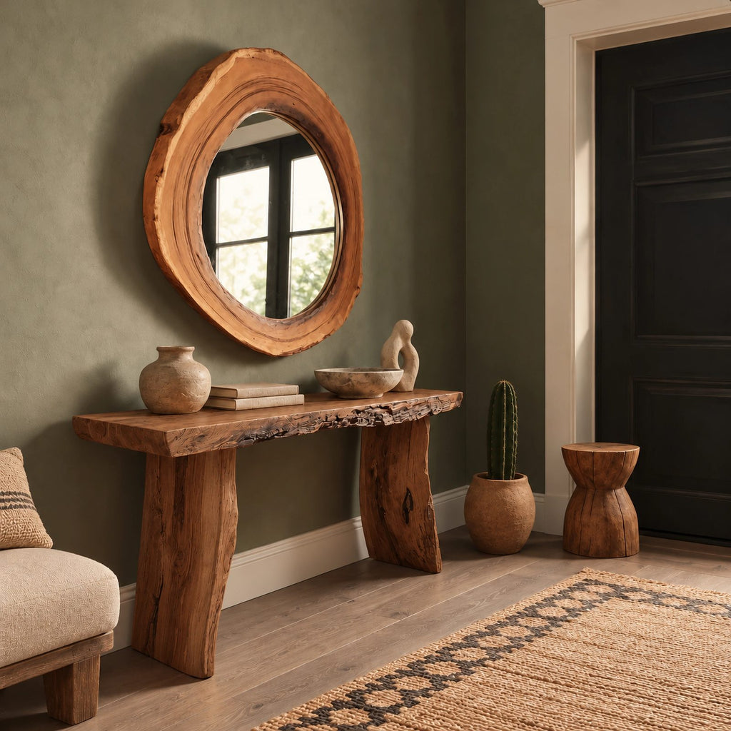 Farmhouse Live Edge Console Table With Block Legs For Hallway