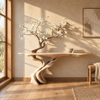 Handmade Spiral Trunk Console Table With Carved Base For Living Room